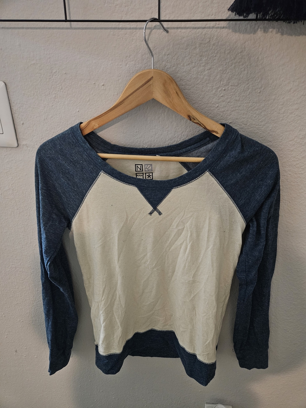 Nollie Cream and Navy Raglan Crewneck Sweater